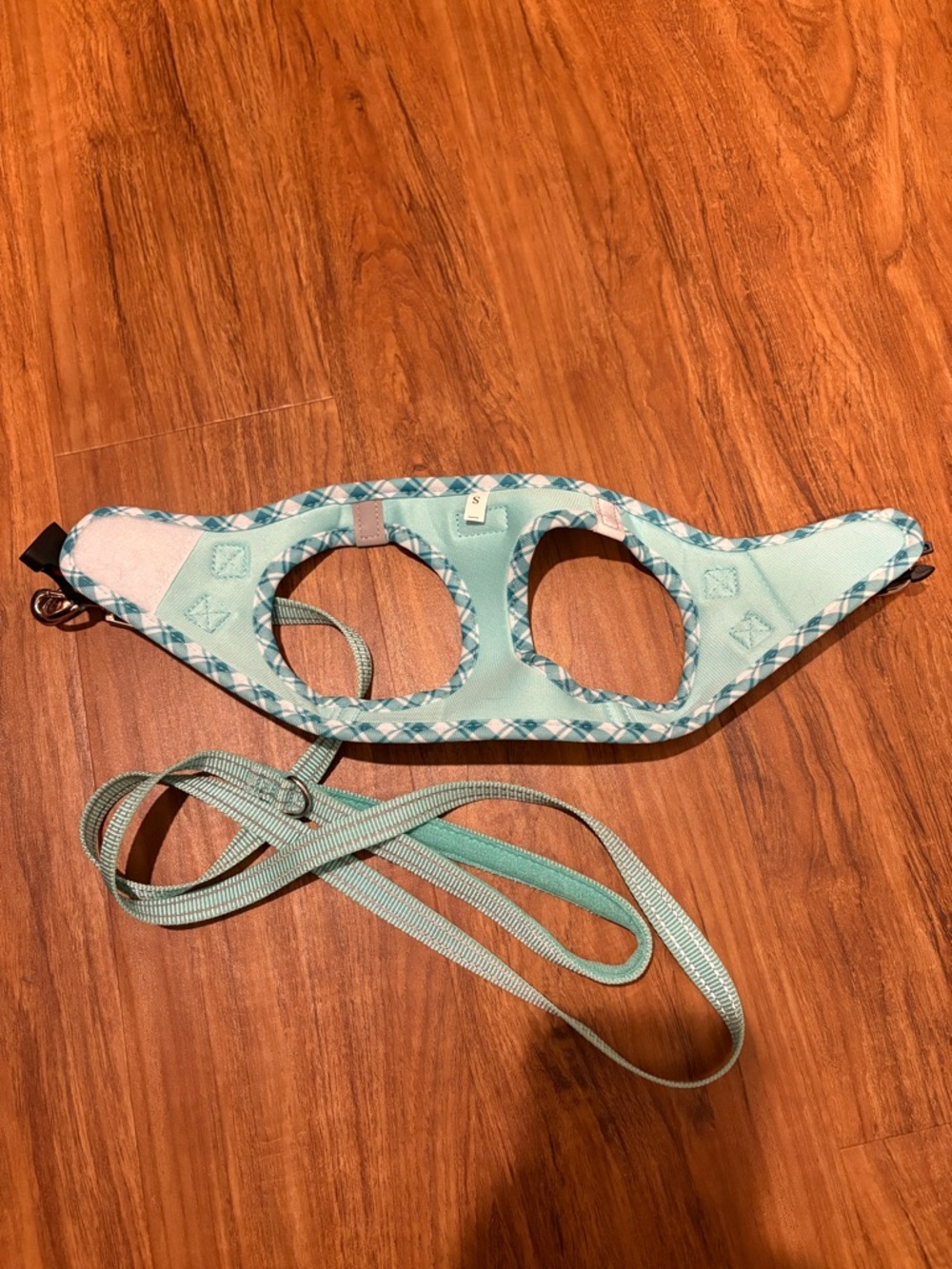 Aqua Plaid Small Pet Harness with Matching Leash
